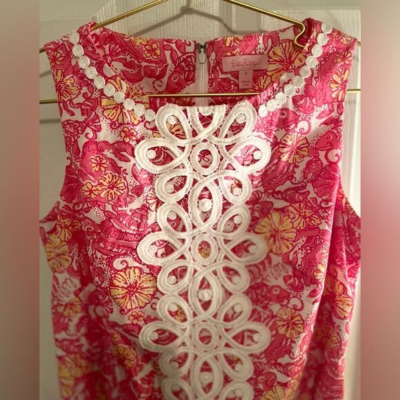 Lilly Pulitzer Pink Floral Mini Dress with White Lace - Picture 2 of 6